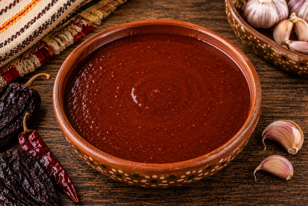 Smooth Mexican chile sauce blended from rehydrated dried chiles